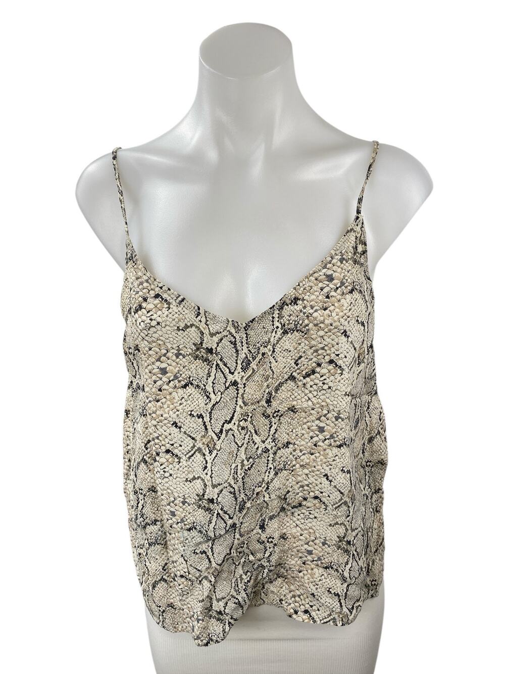 Equipment Women's Beige Snakeskin Graphic Print V Neck Cami Camisole Tank Top S